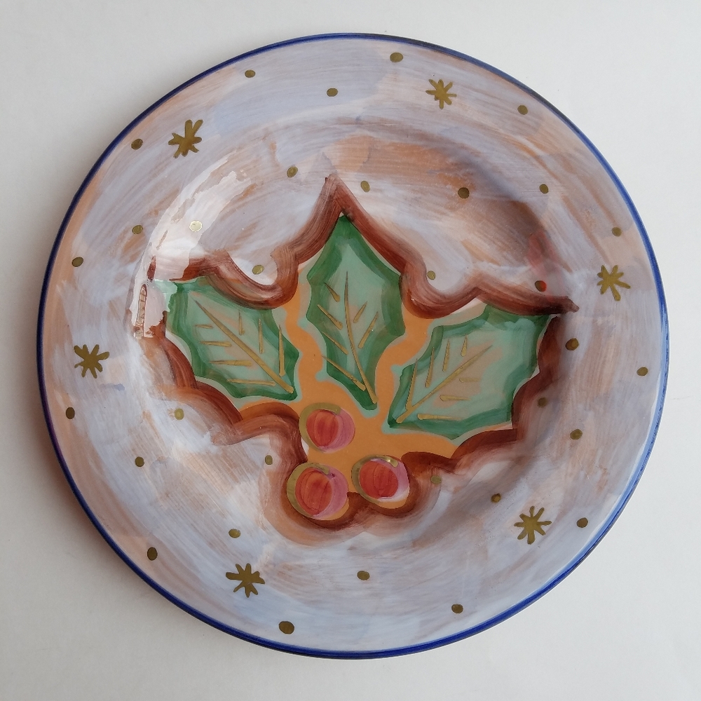 Lillian Vernon Christmas Holly Leaves plate 9"